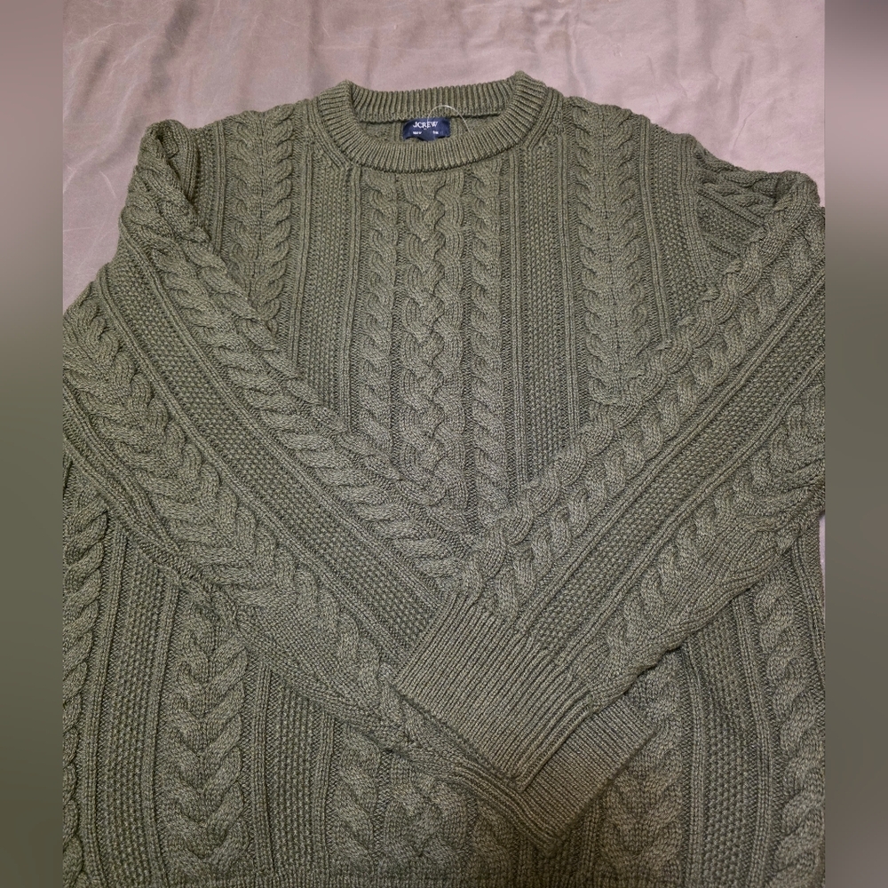 J. Crew Factory Green Cable Knit Crewneck Sweater - Picture 5 of 6